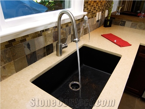 Champagne Limestone Caesarstone with a 3cm Eased Edge Kitchen Top