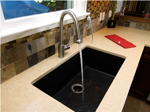 Champagne Limestone Caesarstone with a 3cm Eased Edge Kitchen Top
