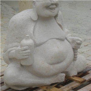 Les Pierres De Frontenac Limestone Carved Buddha Sculpture