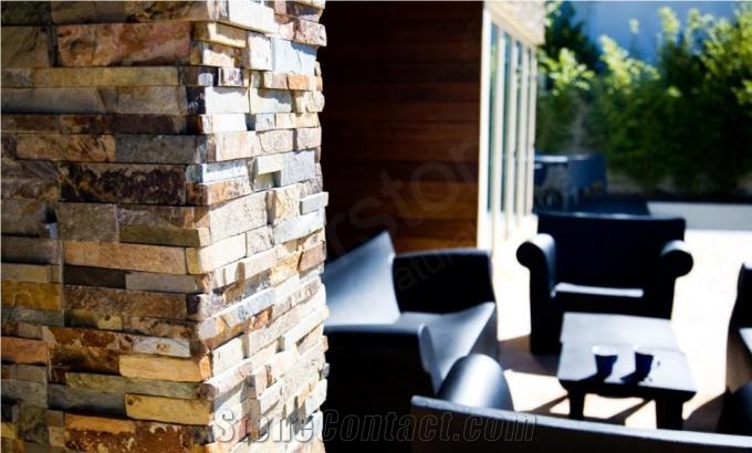 Ochre Blend Slate Stone Wall Panels