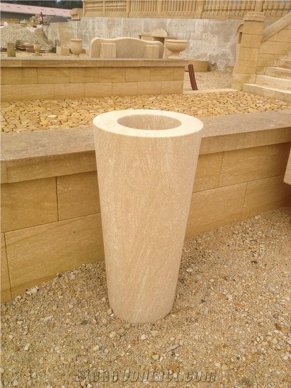 Pierre De Mauzens Planters, Beige Limestone Flower Pots