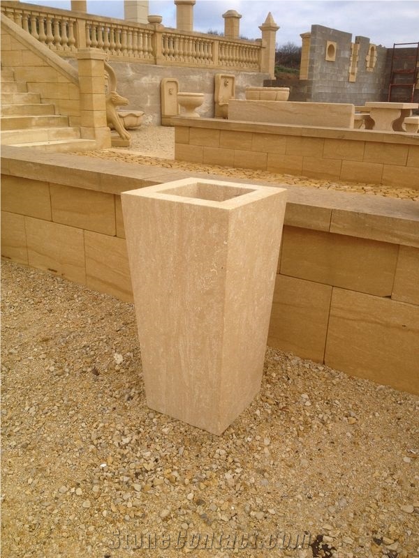 Pierre De Mauzens Planters, Beige Limestone Flower Pots