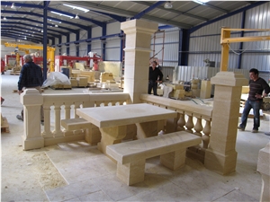 Pierre De Paussac Limestone Bench and Table