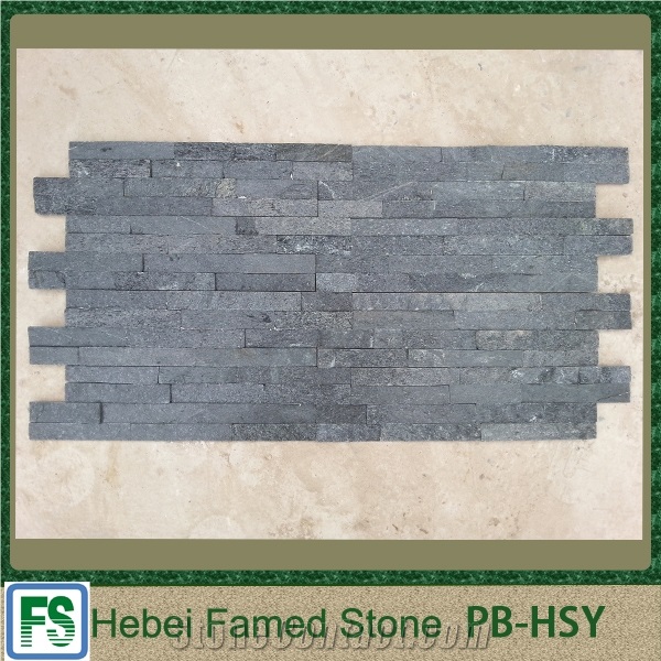 Black Quartz Stacked Stone,Natural Surface Cheap Exterior Stacked Stone, Natural Quartz Stone Black Quartzite Cultured Stone