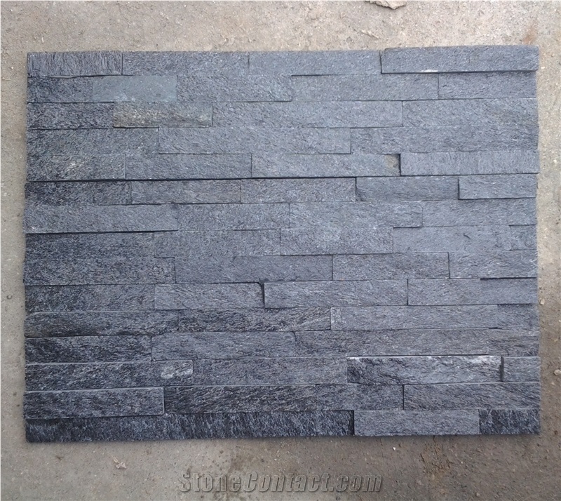 Black Quartz Stacked Stone,Natural Surface Cheap Exterior Stacked Stone, Natural Quartz Stone Black Quartzite Cultured Stone