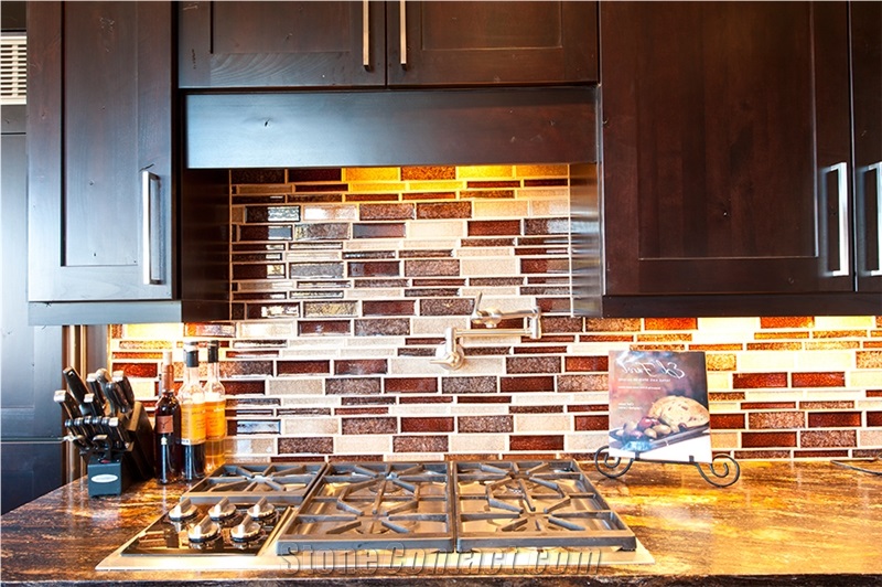 Orion Granite Counters with a Large Format Porcelain Tile Backsplash