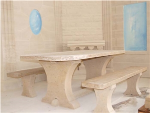 Pierre De Orival Limestone Exterior, Patio Table Set Pierre De Orival Limestone Exterior, Patio Table Set