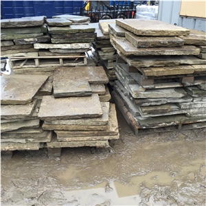Reclaimed Yorkshire Stone Paving, Random Sizes, Beige Sandstone Cube Stone & Pavers