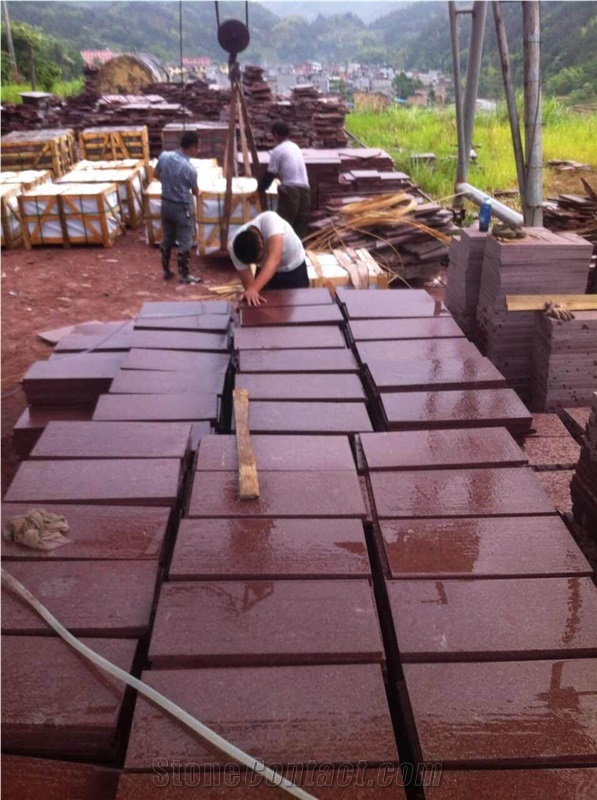 Red Granite/Porphyry, Pavers & Curbs,Gardens & Stone Border China Red Porphyry