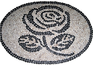 China Multicolor Quartzite Pebble Mosaic Medallion on Mesh Of Rose