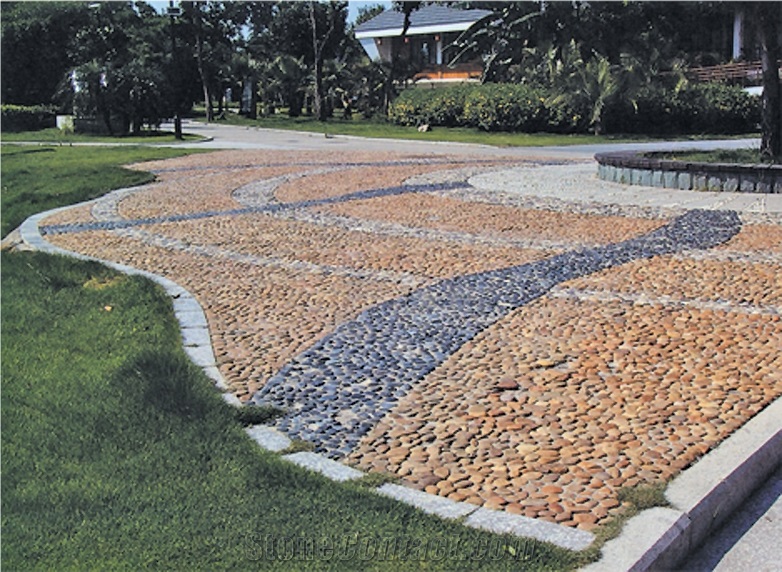 China Yellow Quartzite Pebble Stone On Mesh
