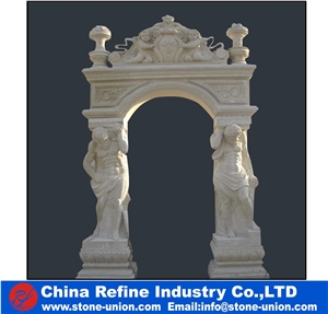 White Marble Fireplace With Human Statue Carving Sculptured