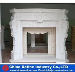 White Marble Carving Sculptured Fireplace Mantel