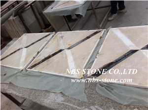 Beige Polished Water-Jet Marble Inlay Floor Pattern, Beige Marble Medallion
