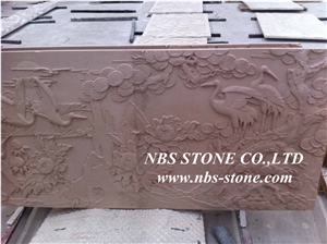Beige Sandstone Carving Relief,Wall Art Sandstone Relief