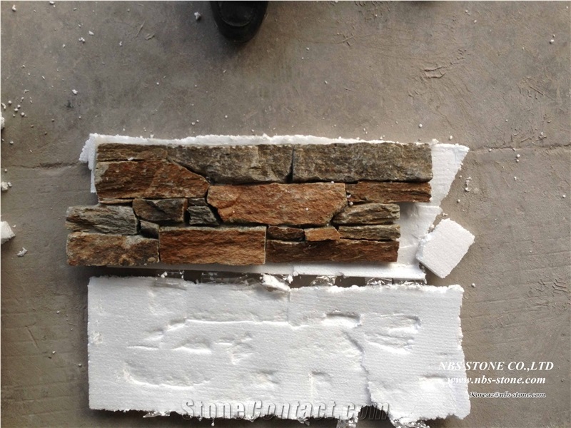 China Brown Slate Cultured Stone Nature Pattern, Yellow Slate Cultured Stone