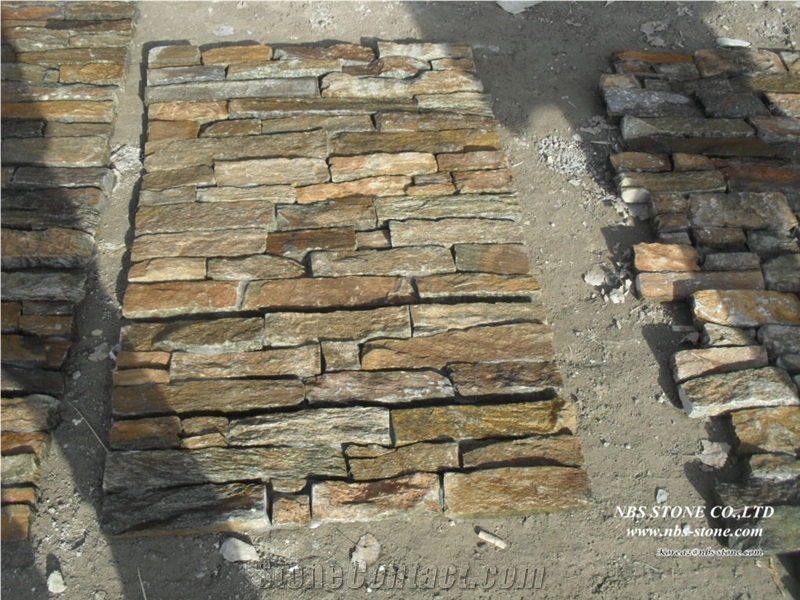 China Brown Slate Cultured Stone Nature Pattern, Yellow Slate Cultured Stone