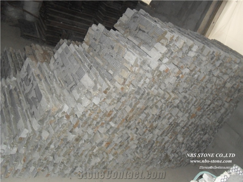 China Brown Slate Cultured Stone Nature Pattern, Yellow Slate Cultured Stone