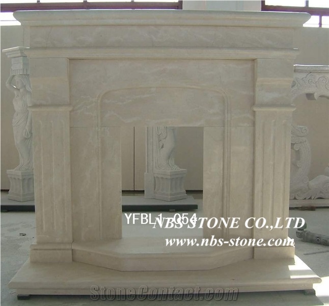 New Design / Western / European Customized Figure /Classy Beige Marble Hand Carving Sculptured Fireplace Mantel