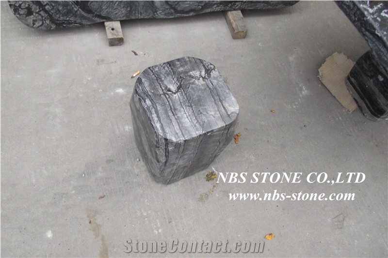Round Edge Polished Ancient Wood Marble, Kenya Black Marble Table Tops