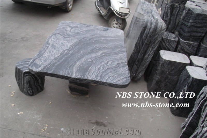 Round Edge Polished Ancient Wood Marble, Kenya Black Marble Table Tops