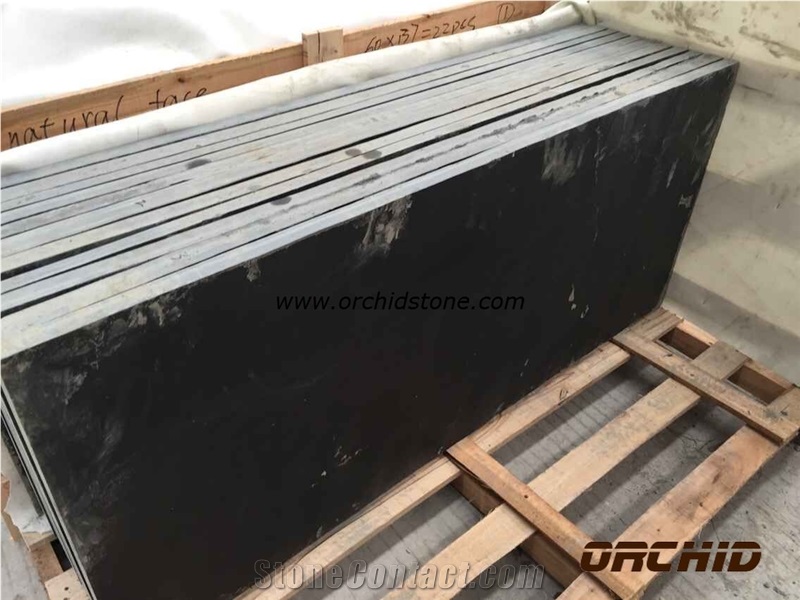 Black Slate Honed Slab, China Black Slate