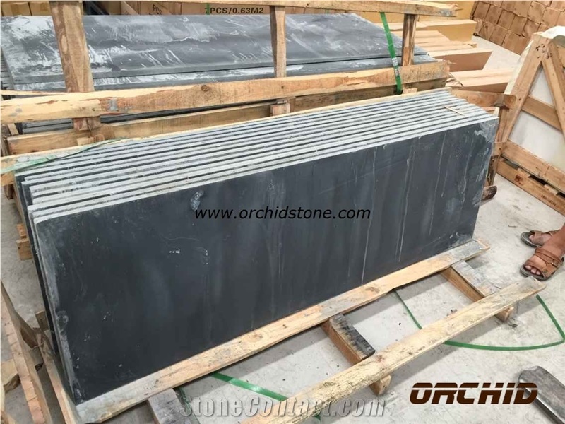 Black Slate Honed Slab, China Black Slate Slabs & Tiles
