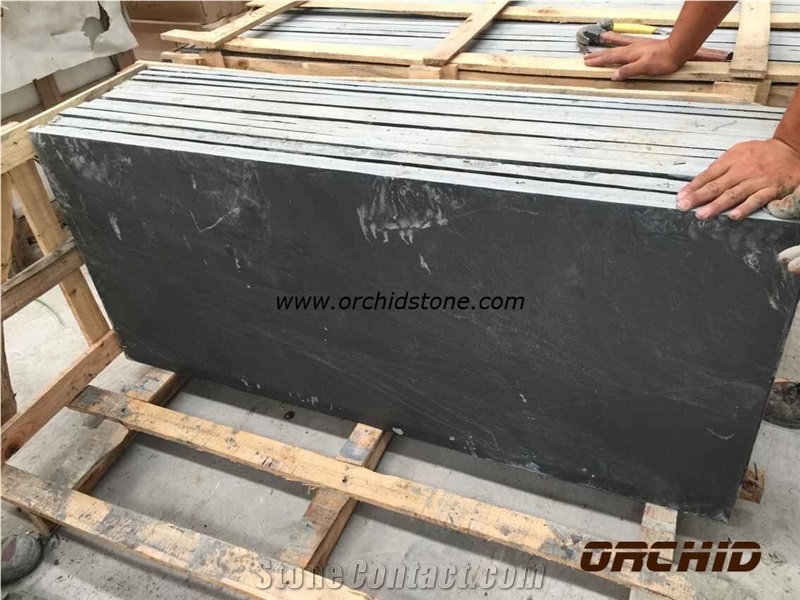 Black Slate Honed Slabs, China Black Slate Slabs & Tiles