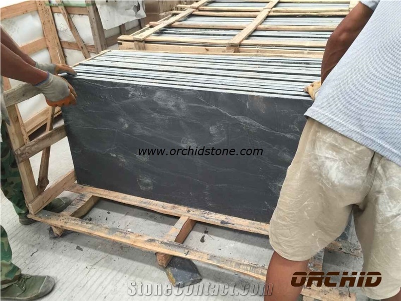Natural Cleft Black Slate Tile & Slab, China Black Slate