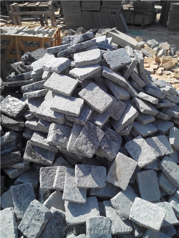 Limestone Cobbles Black Haldia, Black India Limestone Cube Stone & Pavers