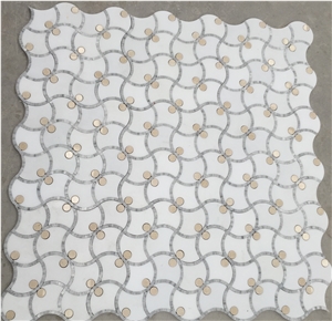 Calacatta Gold Marble Thassos Waterjet Mosaic Tiles, Italy White Marble Waterjet Mosaic, Calacatta White Waterjet Mosaic Tiles,Basket Weave Mosaics,Stips Mosaics, Herringbone Mosaics, Octagon Mosaics