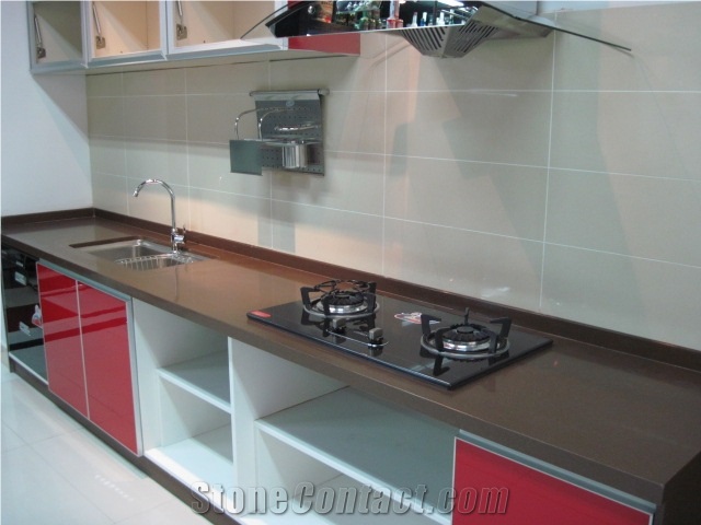 Brown Quartz Countertop, Brown Quartz Kitchen Top, Quartz Stone Vanity Top