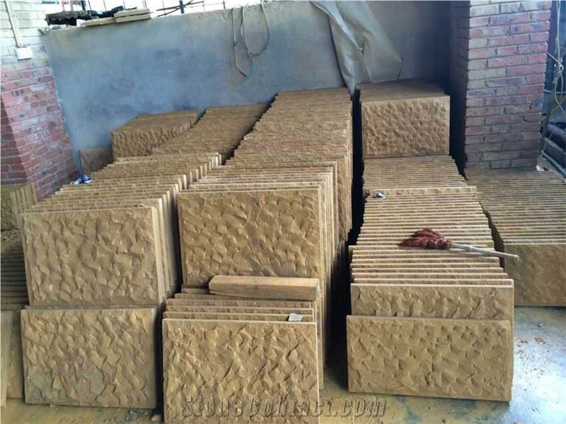 Chinese Original Sandstone Walling Stone,Pineappled Face Yellow Sandstone