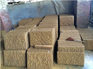 Chinese Original Sandstone Walling Stone,Pineappled Face Yellow Sandstone