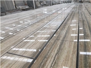 Ocean Blue Silver Travertine Slabs Polished,Machine Vein Cutting Panel Tiles for Walling,Floor Stepping Pattern