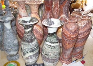 Polished Red and Brown Marble Vase,Colorful Marble Handwork Vase
