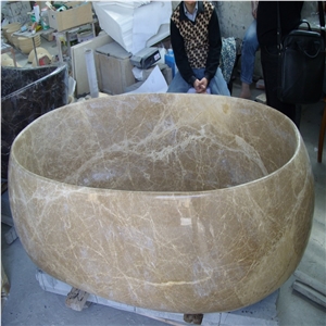 Polished Turkey Emperador Light Marble Bathtub, Round and Oval Polished Bathtubs