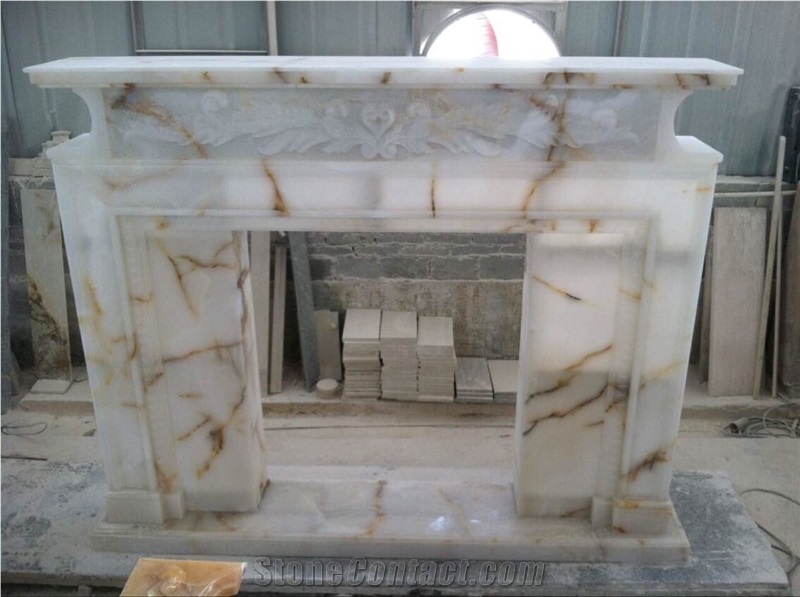 White Onyx Fireplace,Hand Works Fireplace Mantel,Handicraft Carving