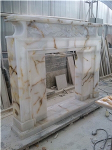 White Onyx Fireplace,Hand Works Fireplace Mantel,Handicraft Carving