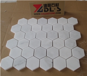 Big Hexagon Bianco White Carrara Marble Mosaic
