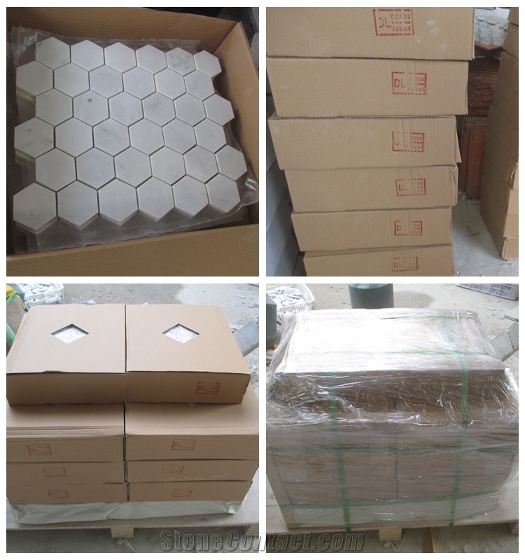 Big Hexagon Bianco White Carrara Marble Mosaic