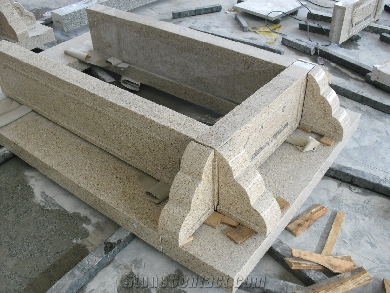 China G682 Rustic Yellow Coffin/ Sunset Gold Granite Tombstones, Headstones, Monuments Of French Style with Special Shapes