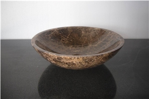 Dark Emperador Brown Marble Round Bowls Wash Basins, Sinks for Bathroom