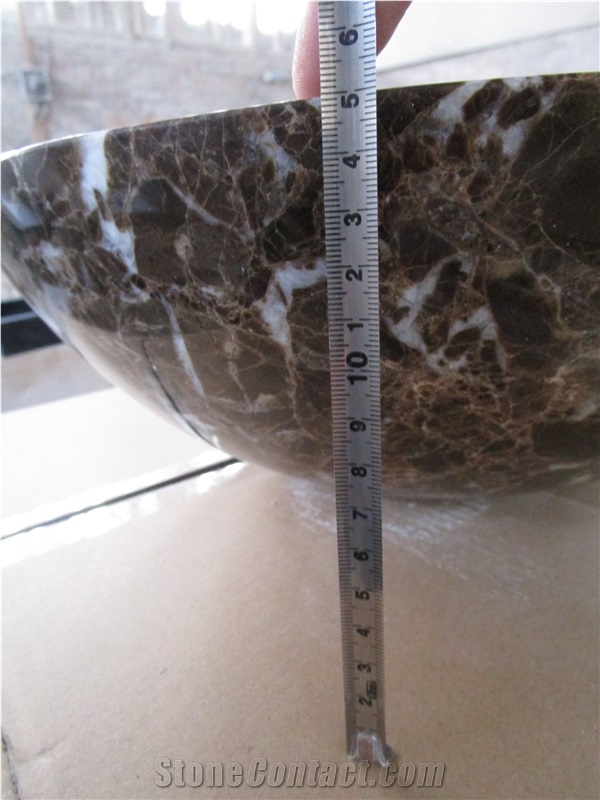 Dark Emperador Brown Marble Round Bowls Wash Basins, Sinks for Bathroom