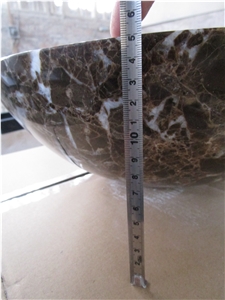 Dark Emperador Brown Marble Round Bowls Wash Basins, Sinks for Bathroom