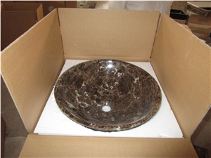 Dark Emperador Brown Marble Round Bowls Wash Basins, Sinks for Bathroom
