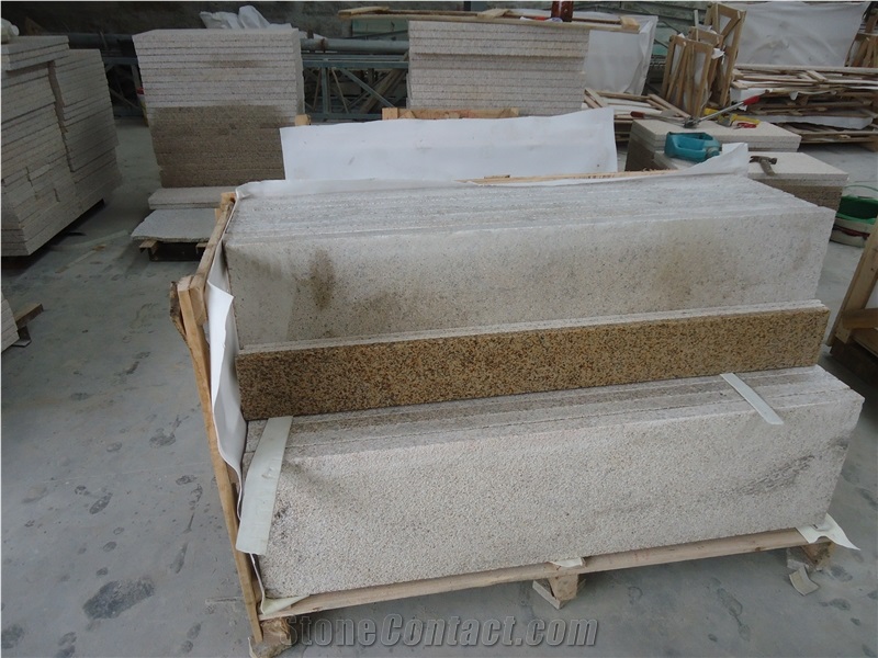 G682 Sunset Gold/Rusty Yellow, Cheap China Granite in Flamed Stair Steps,Treads and Risers, Staircase, Natural Building Stone Outdoor Decoration, Manufacturer Competitive Prices with High Quality