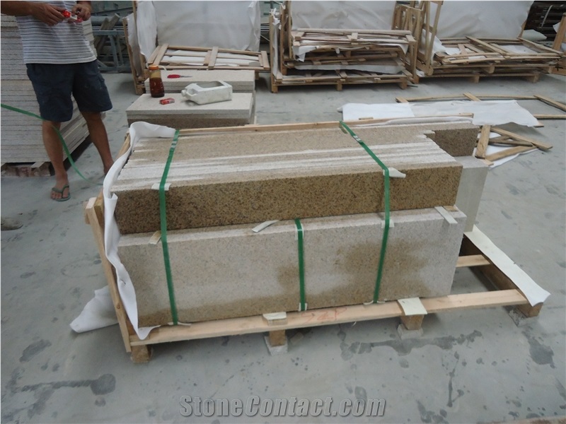 G682 Sunset Gold/Rusty Yellow, Cheap China Granite in Flamed Stair Steps,Treads and Risers, Staircase, Natural Building Stone Outdoor Decoration, Manufacturer Competitive Prices with High Quality