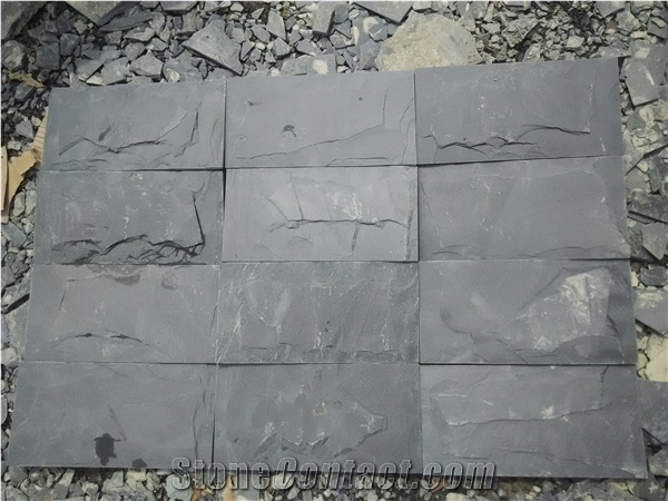 Split Face Stone Black Slate Tiles for Wall Cladding, China Black Cheap Slate Wall & Floor Covering Tiles, Natural Building Stone Wall Decoration, Quarry Owner