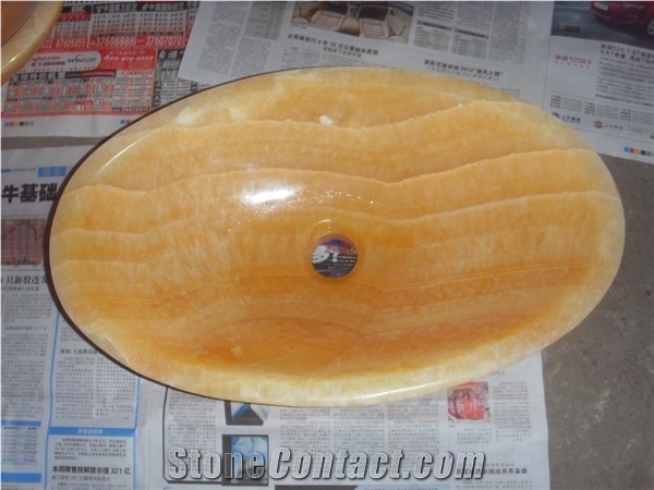 Turkey Popular Cheap Honey Onyx Round Wash Basin/Bowl Sinks for Bathroom, Hotel Toilet Project Use, Natural Building Stone Decoration Vessel Sinks, European Style